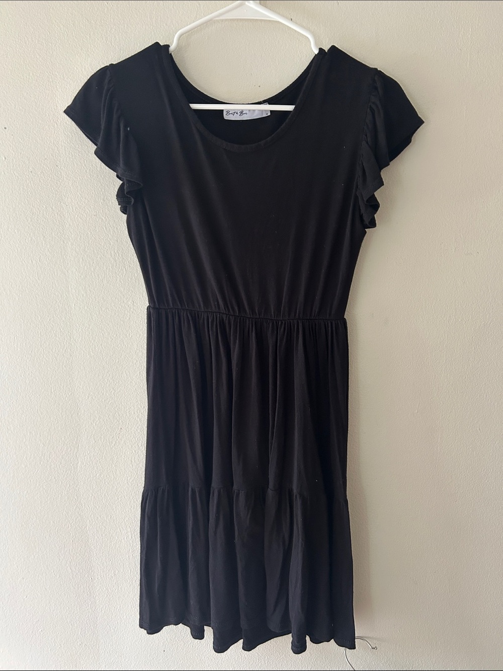 Black Ruffle Sleeve Tiered Dress by